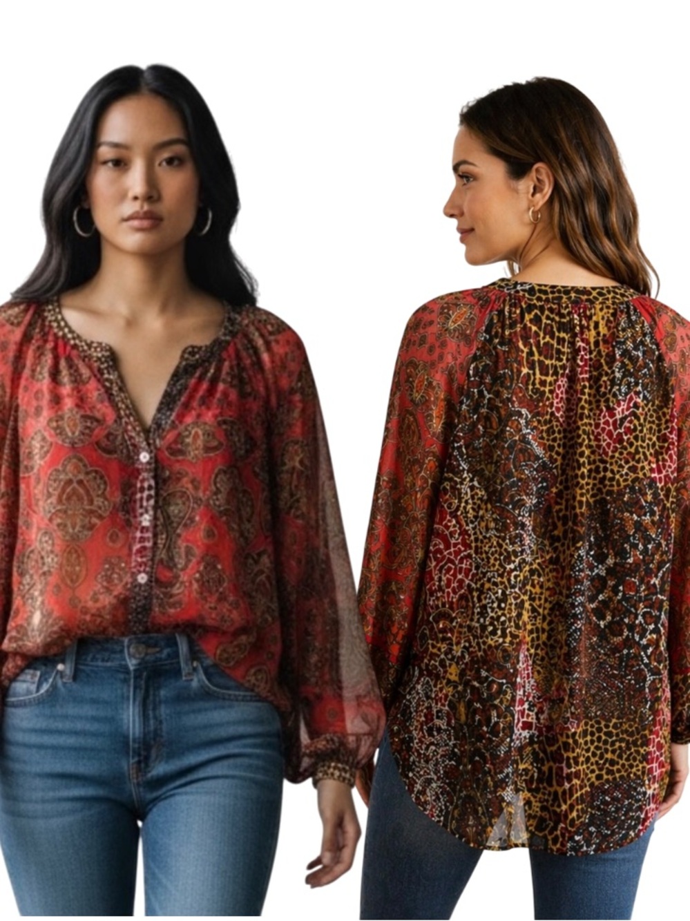 FIGUEROA & FLOWER Bohemian Paisley Top Women’s Large Exotic Snakeskin Leopard